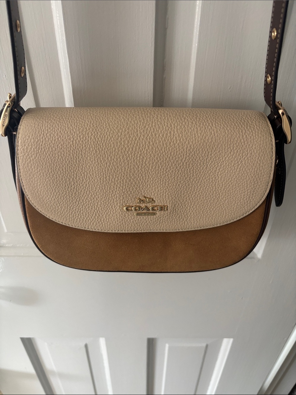 Coach Two-Tone Crossbody Bag in Cream and Brown - Picture 2 of 4